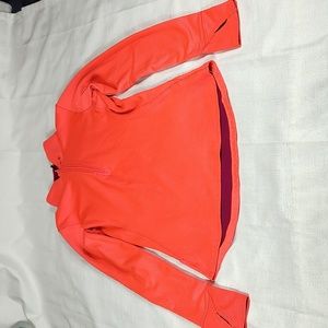 Under Armour Coral Orange Pink Long Sleeve 1/4 Zip Up Thumb Holes Size Small